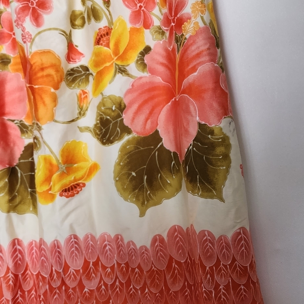 Jill Stuart Yellow Hibiscus Floral Hawaiian Swing Dress Pockets Large Vintage - Picture 9 of 13